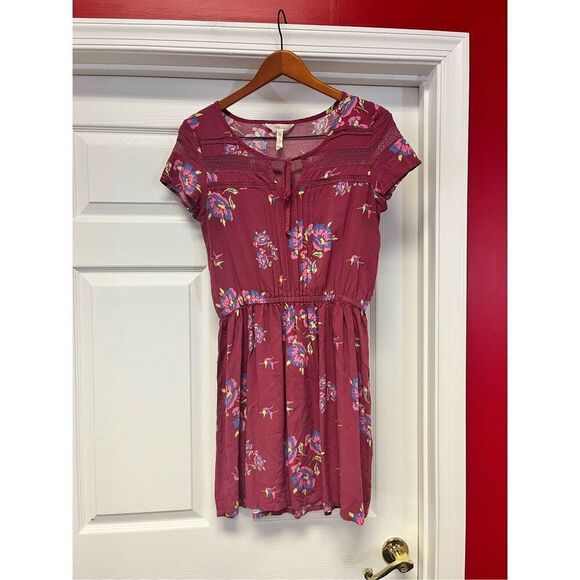 Matilda Jane Mauve Floral Elastic Waist Mini Dress sz M EUC - Picture 1 of 8
